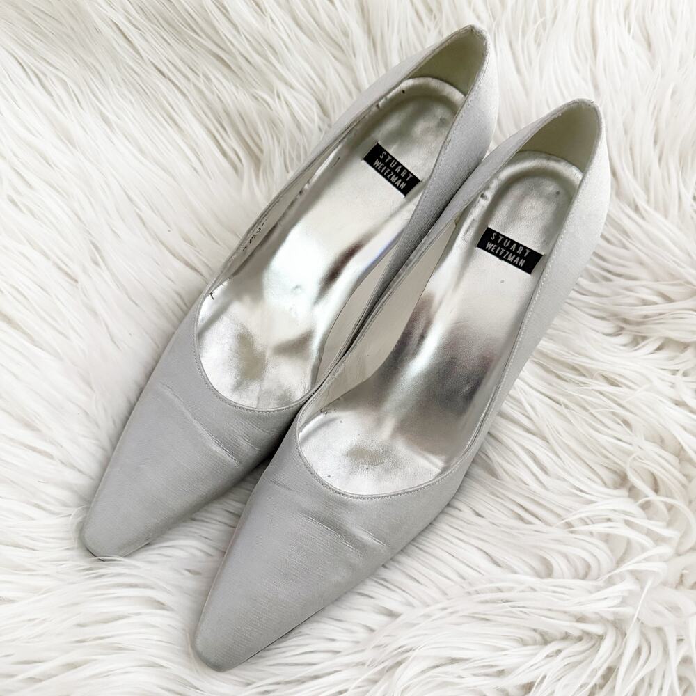 STUART WEITZMAN | Nylon Silver Pointed Point High Heels Pumps Dress Gray | 9